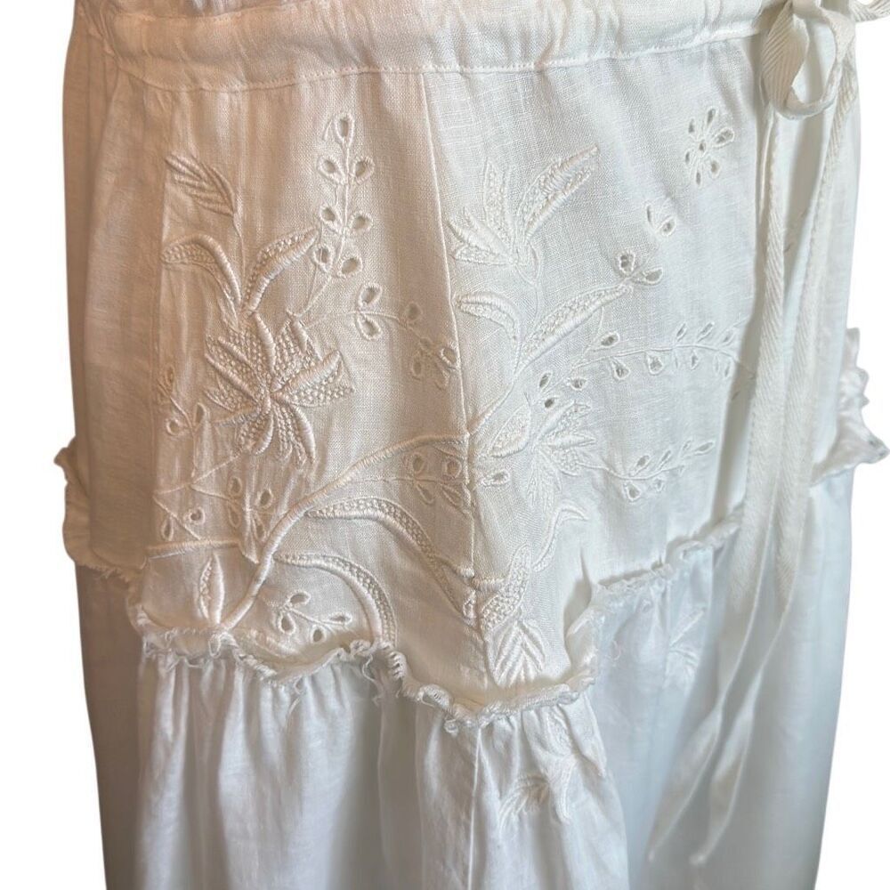 Anthropologie Flax Linen Ilet Embroidered Maxi Boho Square Neck White Dress M - Picture 7 of 16